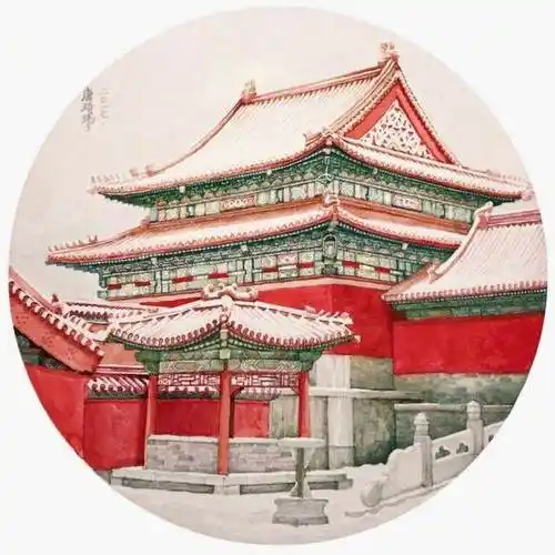 原创手绘古风建筑水彩画故宫宫墙