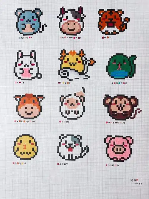 画临摹46 十二生肖 笔:touch mark动漫油性80色 本子:a4网格本 格子