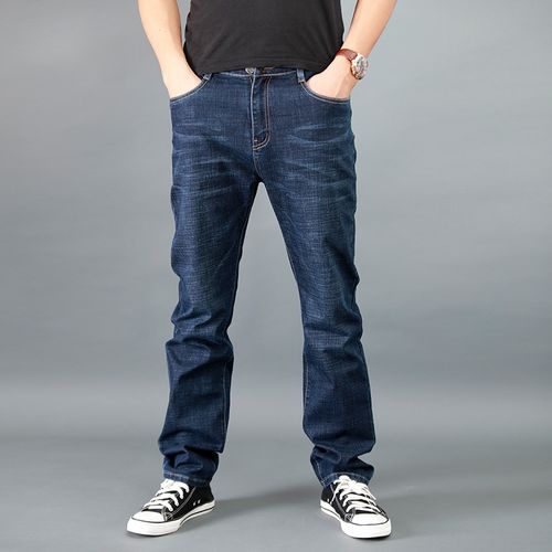 男士裤子春季蓝色牛仔裤宽松筒裤秋季厚款男裤牛仔裤