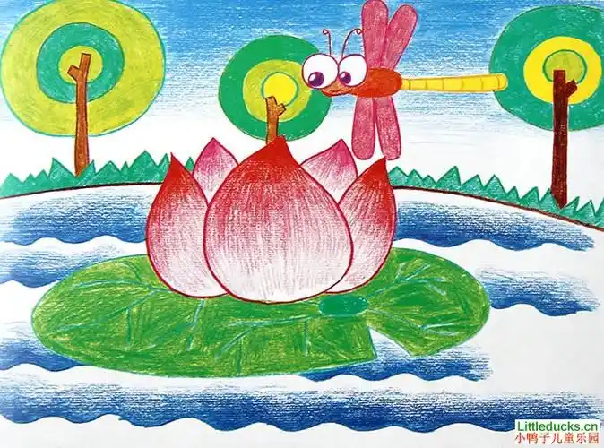 儿童绘画作品美丽的荷花