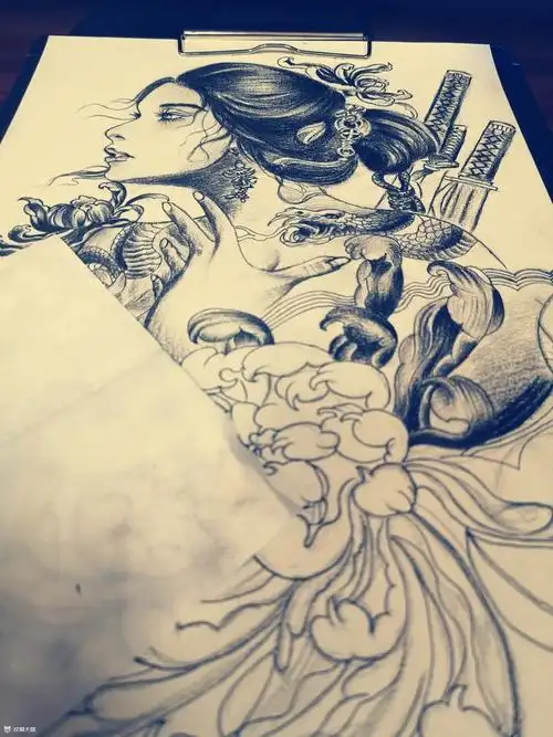 女武士_纹身图案手稿图片_后山人的纹身作品集