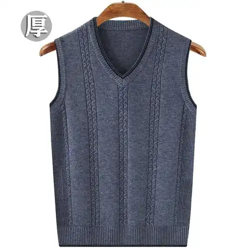 毛背心男 中年_春秋冬季中年男士v领羊毛背心马甲中老年爸爸装针织