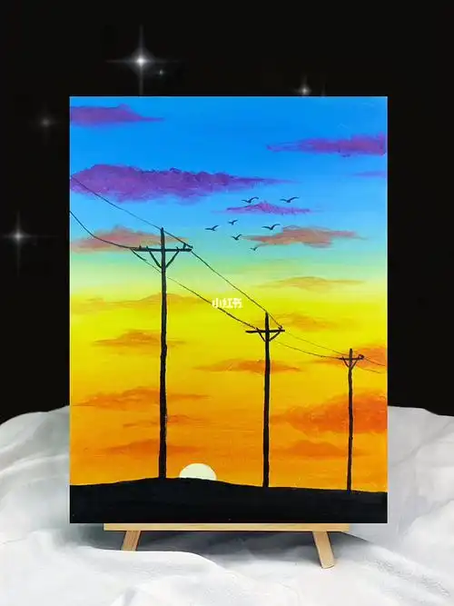 丙烯画教程落日余晖一看就会73