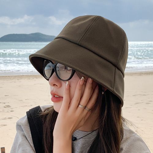 港风春季帽子女士百搭纯色盆帽新款遮阳帽女棉麻网红渔夫帽女防晒