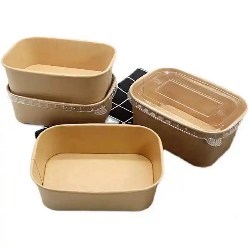 牛皮纸一次性餐盒方形加厚带盖快餐盒便当环保饭盒外卖打包盒纸碗