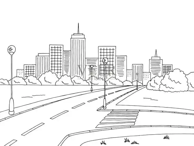 街道道路图形黑白城市景观素描插图矢量插画图片素材