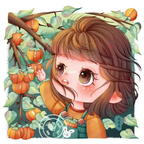 摘柿子啦  不能贪嘴哦#原创  #拟人  #卡通头像  #金秋十月  #霜降