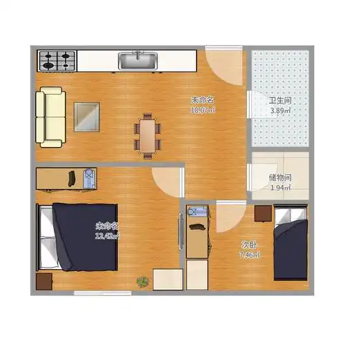 教师公寓小套间1室0厅2卫1厨59.00㎡户型图