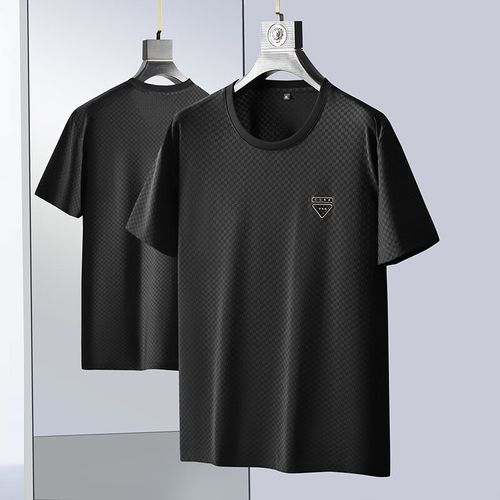 纪堡驰凉感t恤年大码短袖恤夏季冰丝高端加肥加大男圆领薄短袖 黑色