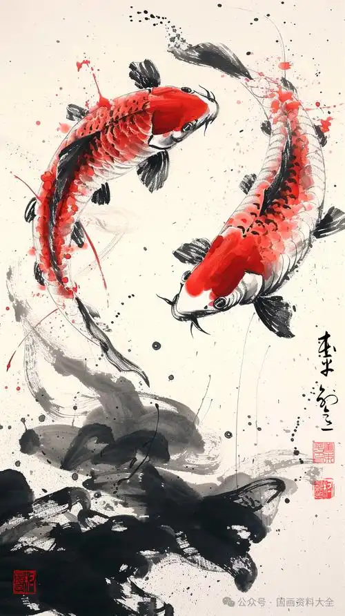 鲤鱼跃龙门——中国写意水墨画