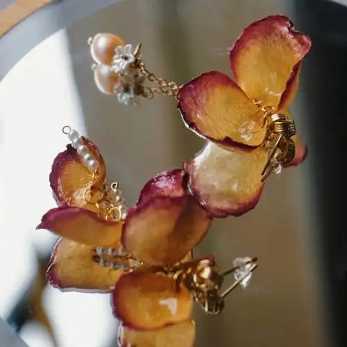 手作干枯玫瑰花耳环