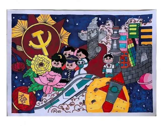 红领巾心向党绘画作品展示二