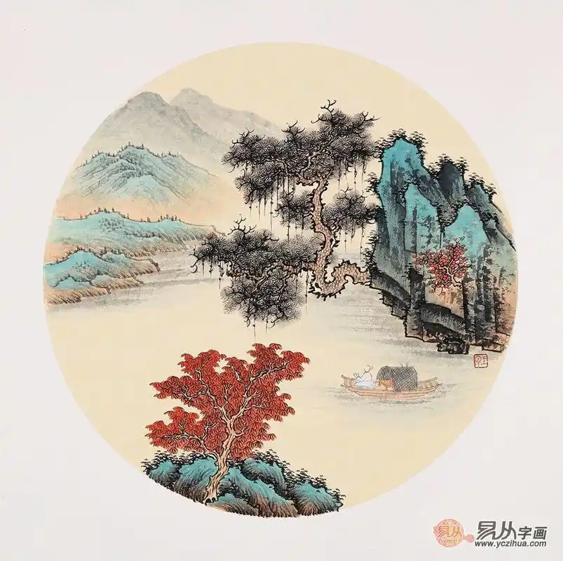 王宁*新力作仿古斗方山水画作品《山水之乐》【作品来源:易从网】