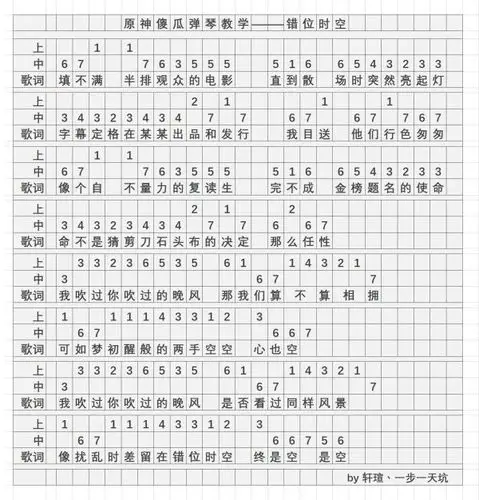 原神错位时空乐谱分享