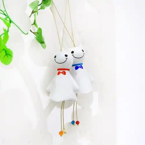 晴天娃娃风铃 萌物创意手工可爱好运一休哥晴天娃娃陶瓷风铃家居汽车