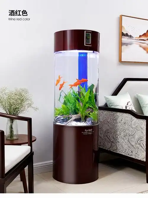 客厅卧室立柱鱼缸圆柱形金鱼热带鱼斗鱼免换水生态水族箱 直径45高145