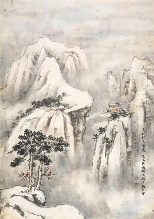 0188八十年代寒山古寺镜心设色纸本