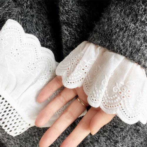成人女生春秋冬三季装饰假袖口纯棉提花白色打底袖子镂空唯美配饰