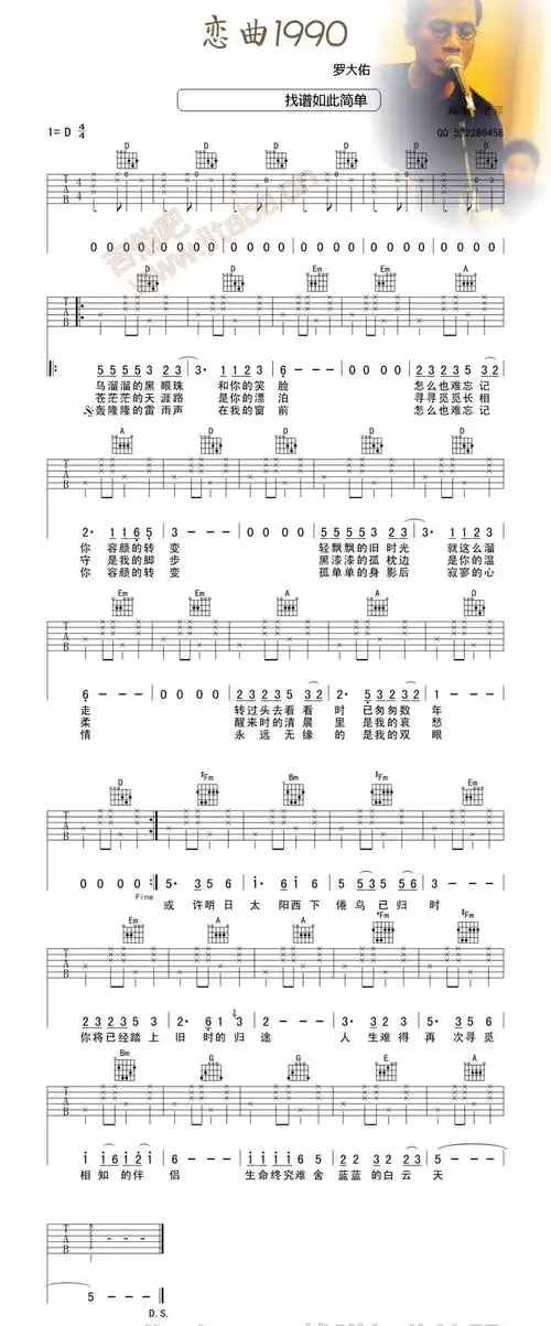 恋曲1990 原版吉他谱 第1页