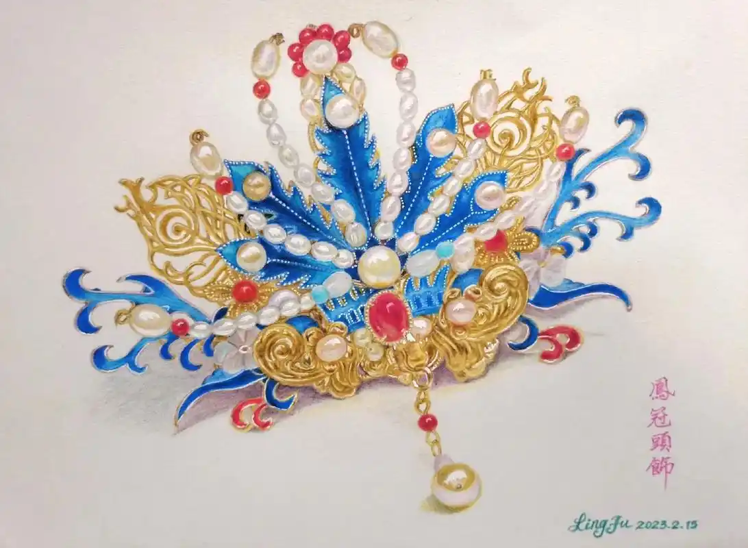 彩铅手绘凤冠头饰工具16开艺之痕辉柏嘉尼奥尼高光笔