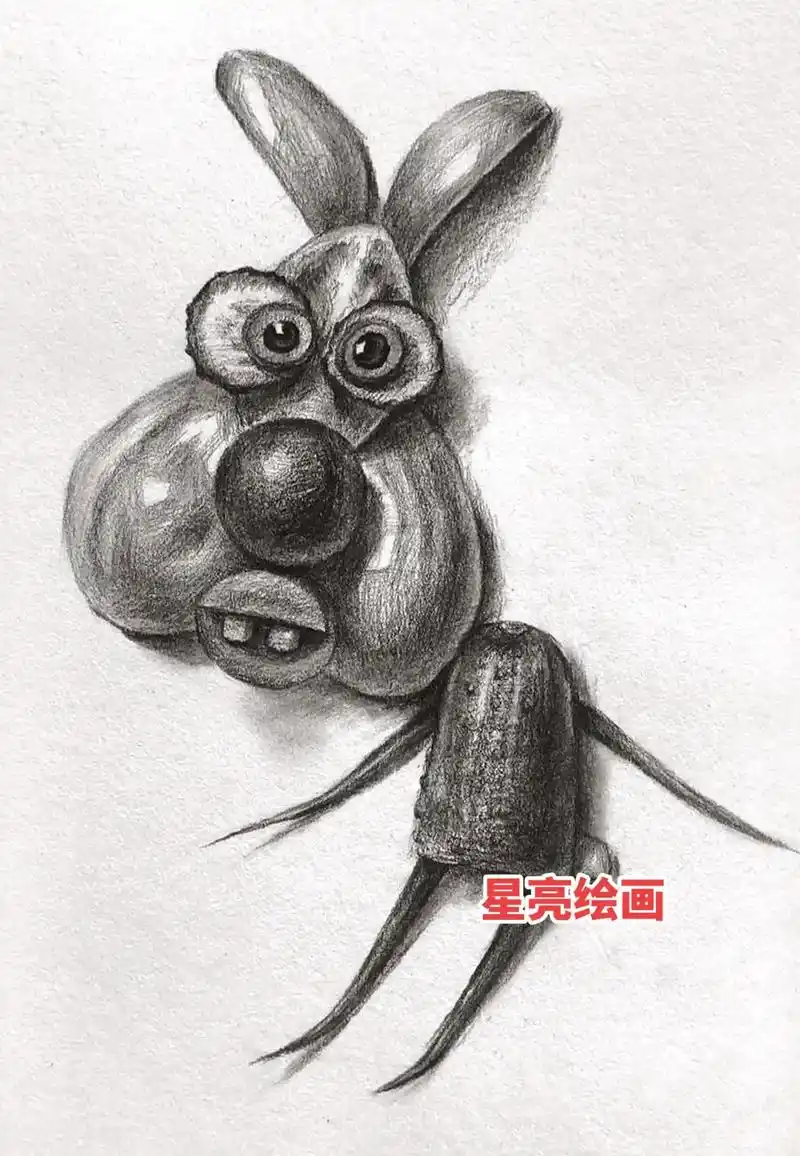 创意素描龅牙兔绘画步骤