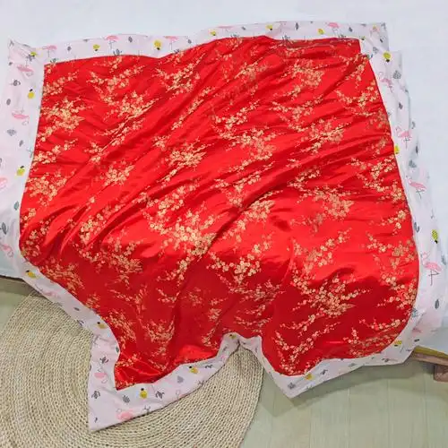 手工锦缎棉被120x150cm喜庆绸缎丝绸被子纯棉儿童被子