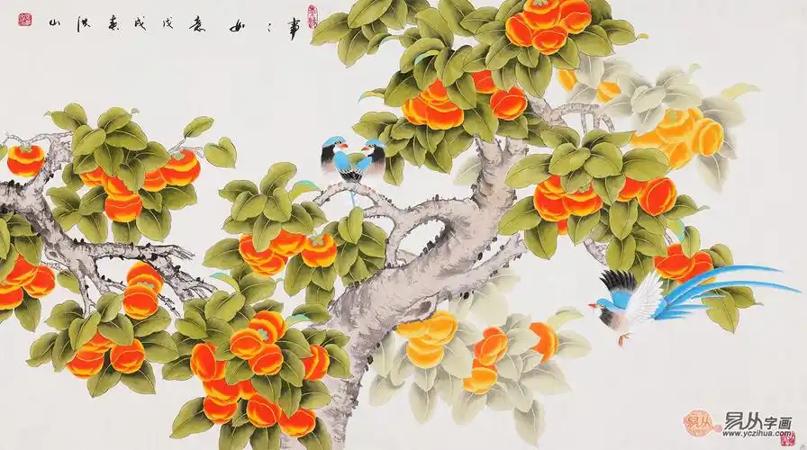 国家一级美术师张洪山如意柿子图《事事如意》