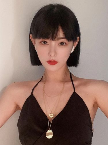 假发女短发网红修圆脸一刀切中长直发锁骨气质漫画齐刘海全头套式