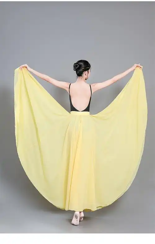 古典舞蹈服女飘逸新疆舞演出服半身长裙大摆裙现代芭蕾练功服纱裙