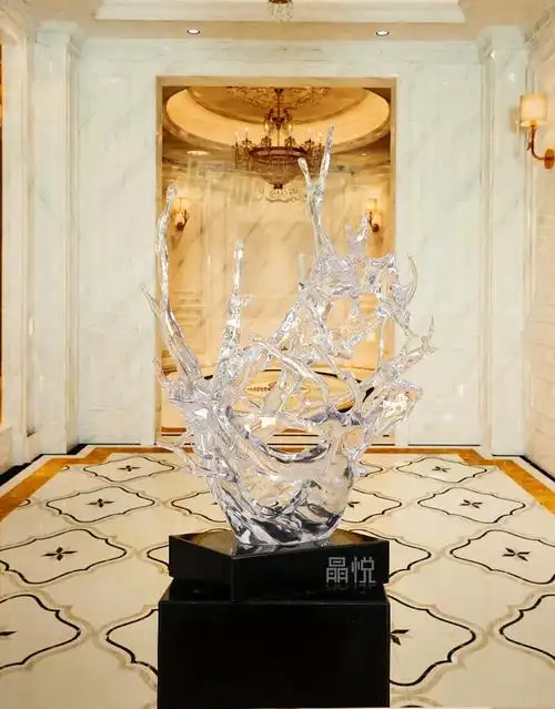 高端风水摆件透明树脂抽象雕塑酒店会所软装配饰玄关大厅工艺品现代