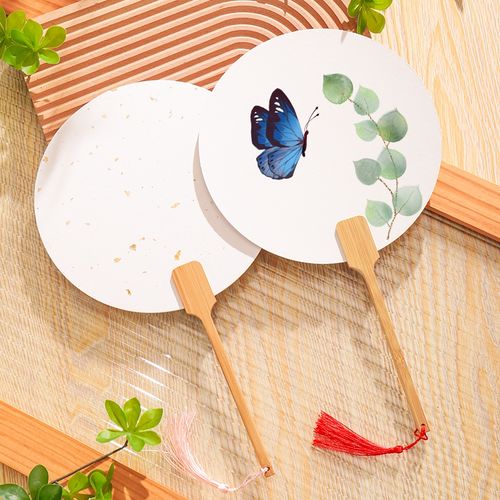 古风圆扇中国国风绘画扇子diy材料手绘扇熟扇子