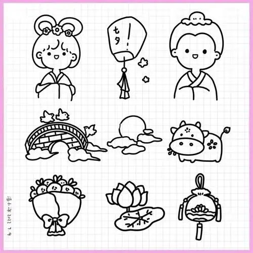 七夕小物件贴纸简笔画