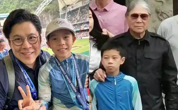霍启刚携大儿子看球赛父子俩穿着朴素11岁霍中曦长得像爷爷