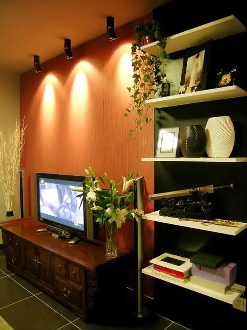 混搭风格101平方米中户型二室二厅家居客厅花瓶置物架电视柜装修效果