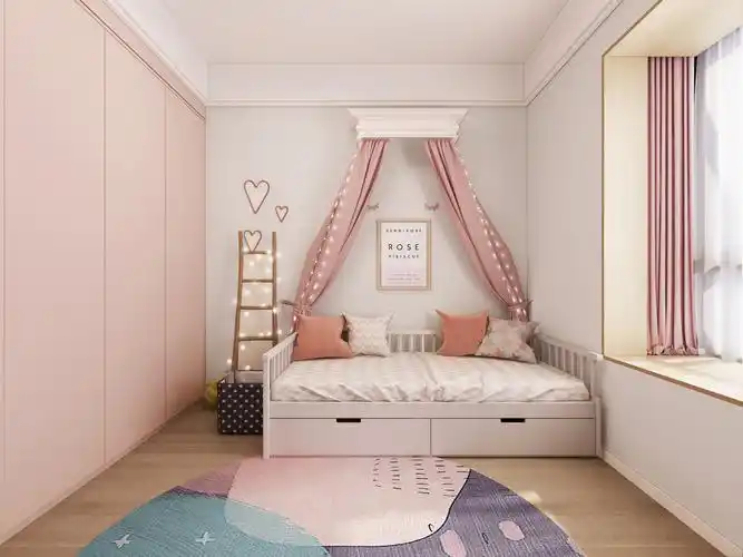 华丽58平北欧复式儿童房实拍图卧室窗帘2图北欧极简卧室设计图片赏析
