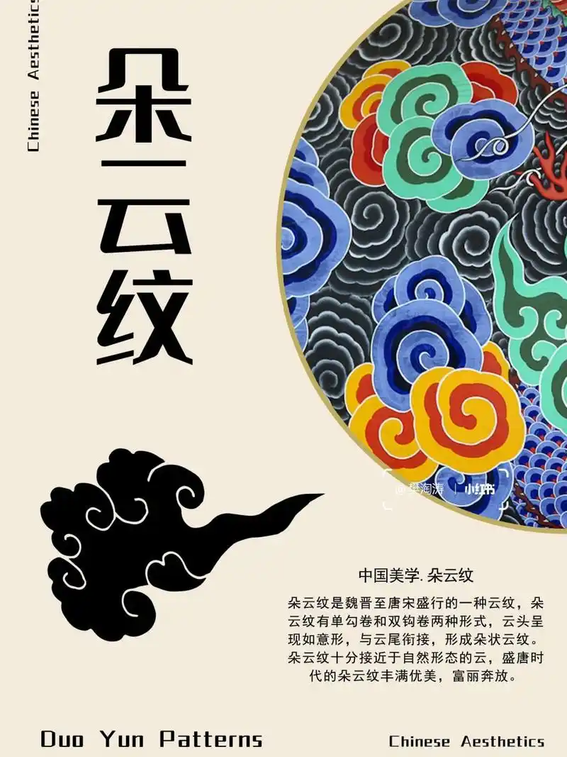 云头呈现如意形,与云尾衔接,形成朵状云纹