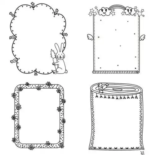 45张通用版手账手抄报边框素材,手账边框黑白线稿,超实用!