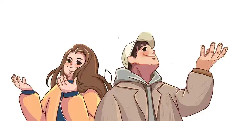 卡通手绘浪漫情侣看雪插画素材