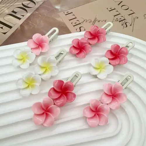 粉色鸡蛋花发夹超萌高颜值碎发夹侧边刘海夹不伤发度假风发卡头饰