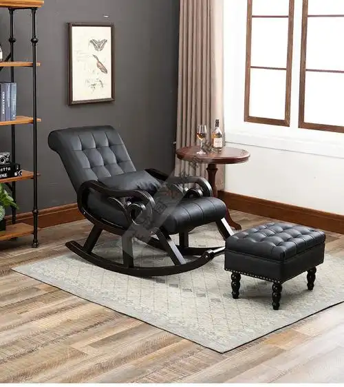 摇椅成人北欧阳台皮摇椅躺椅大人家用懒人休闲摇摇椅老人椅实木午休