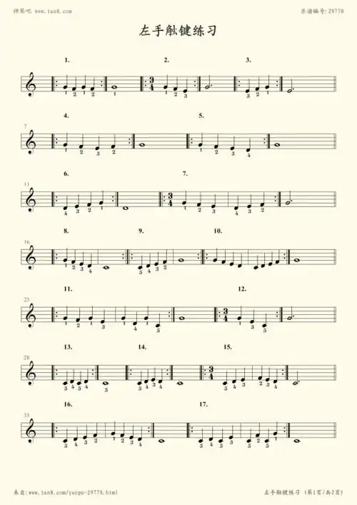 钢琴谱:01-2 左手触键练习-拜厄钢琴基本教程