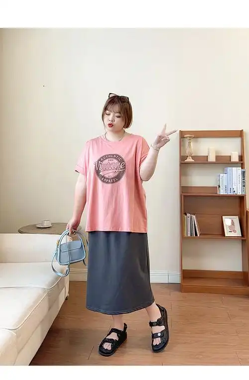 300斤上衣t恤短袖特大码女装夏微胖mm减龄显瘦遮肉200斤宽松街头 - 17