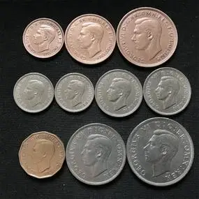 套币 英国乔治六世流通10枚大全套币4铜6镍美品 外国钱币硬币  d