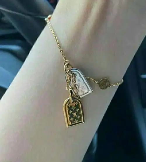 lv路易威登新款nanogram男女情侣款金色银色双牌吊坠项链时尚手链