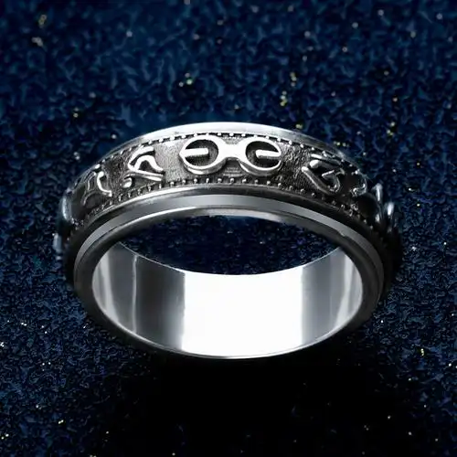 六字真言可转动戒指男ins潮指环复古原创设计尾戒食指小众轻奢女