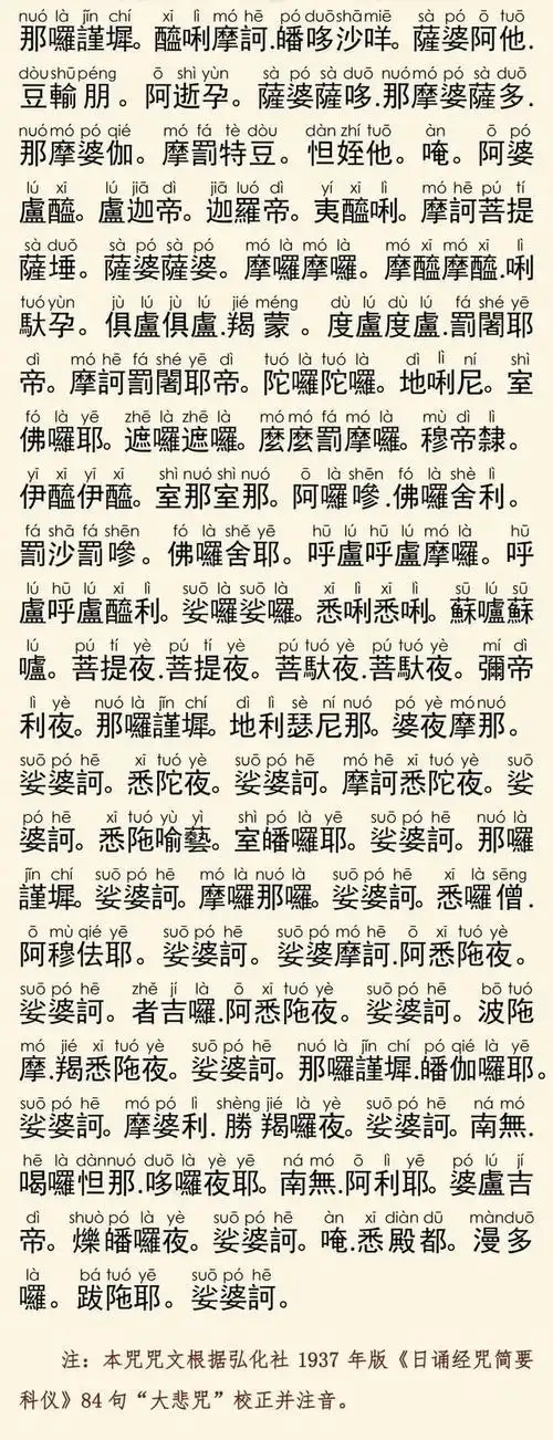 大悲咒(84句全仪轨教念版)|简体注音