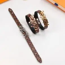 lv星花皮质字母表带 欧美时尚皮带钛钢手镯情侣饰品批发