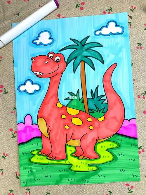 马克笔低龄简单儿童画小恐龙