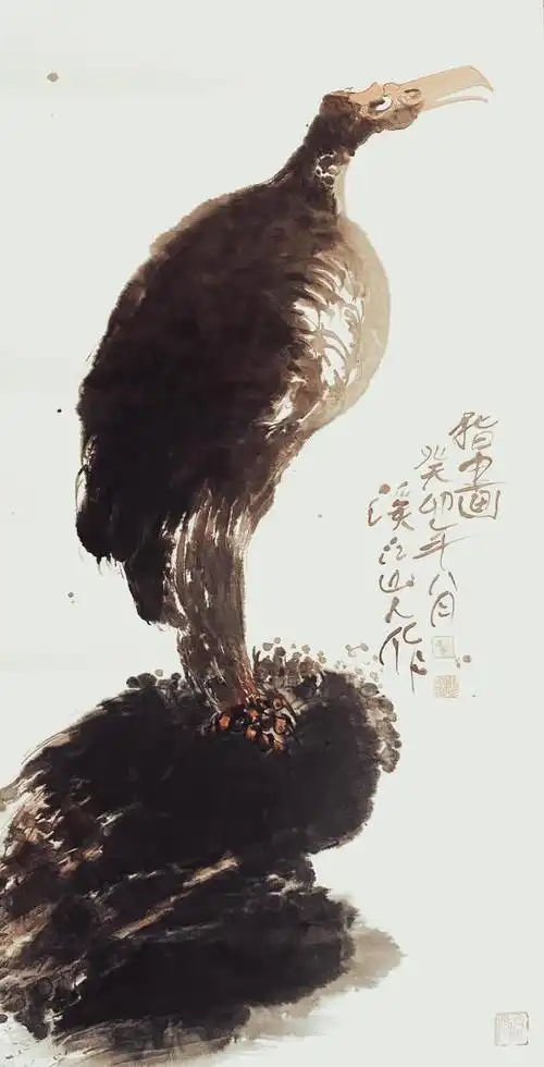 国画家朱祖国大写意水墨画鹰艺术