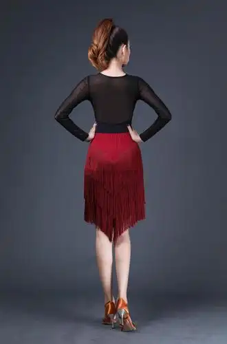 三步踩舞蹈服装拉丁舞裙新款练功女成年人半身裙流苏裙下装比赛演出